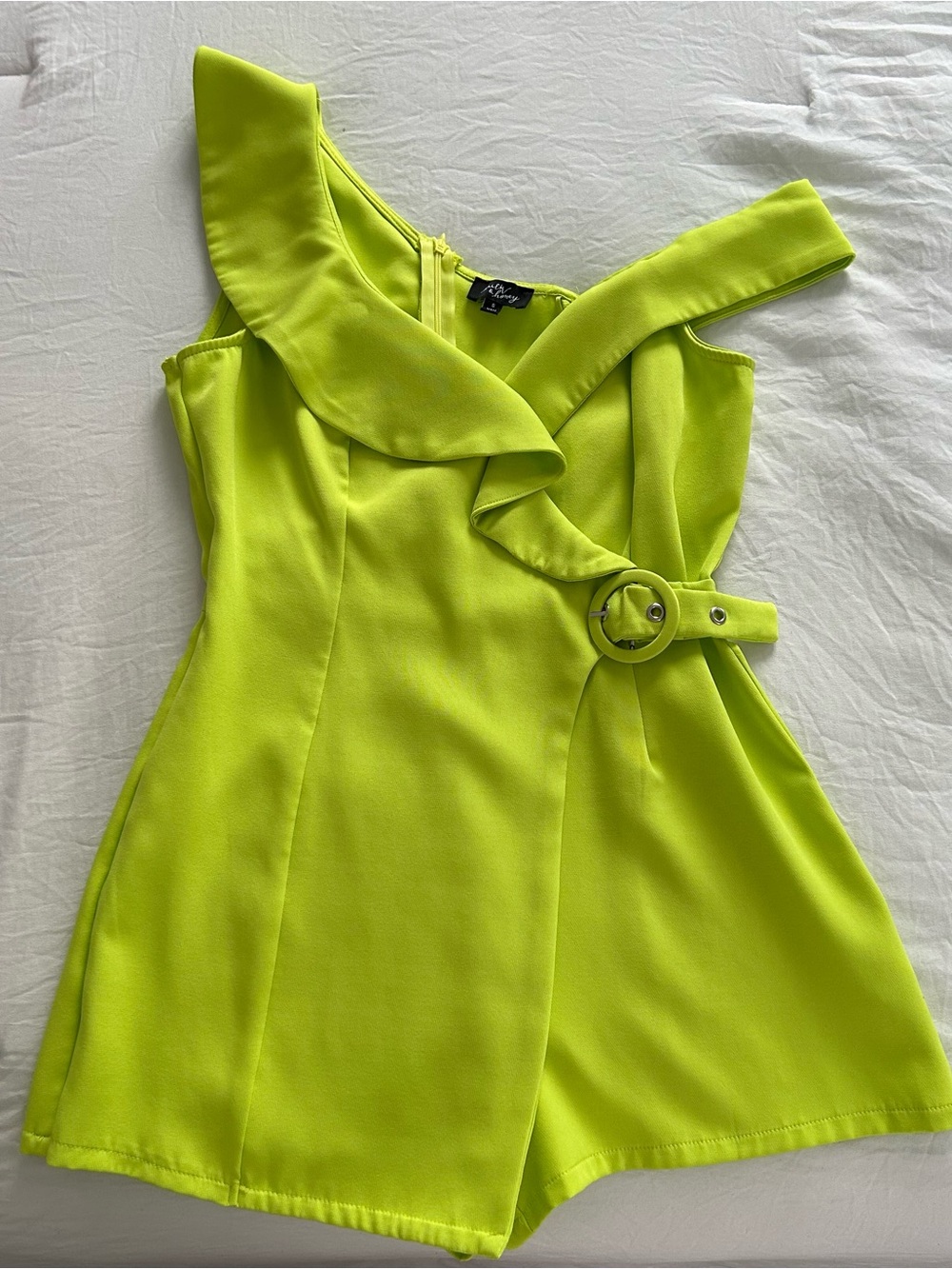 Milk & Honey Neon Lime One-Shoulder Romper